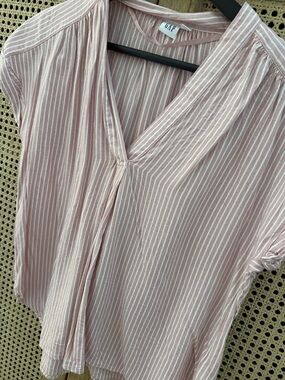 GAP Light Pink and White Striped V-Neck Blouse